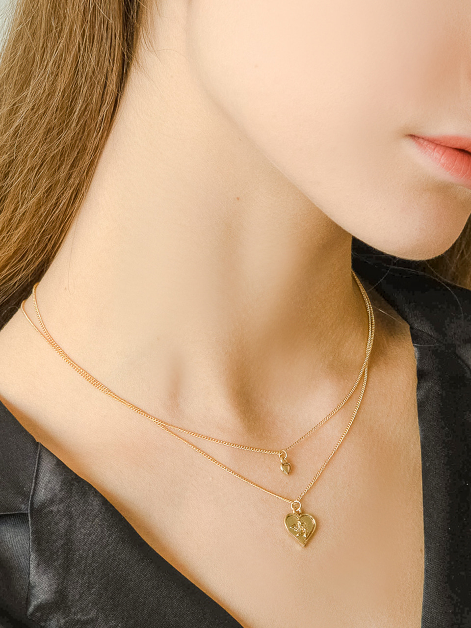 heart coin layered necklace