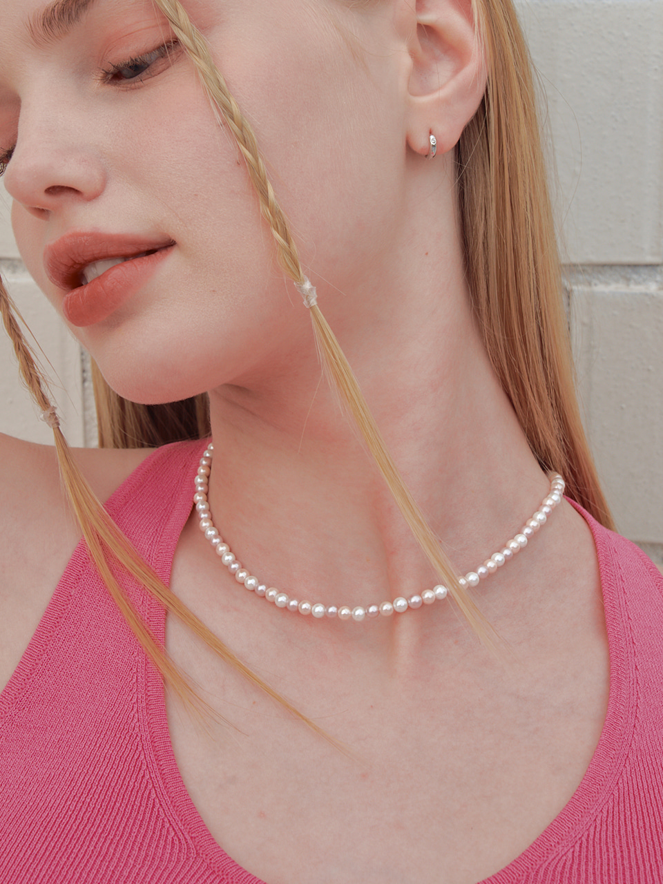 [유라 착용] pink candy pearl necklace